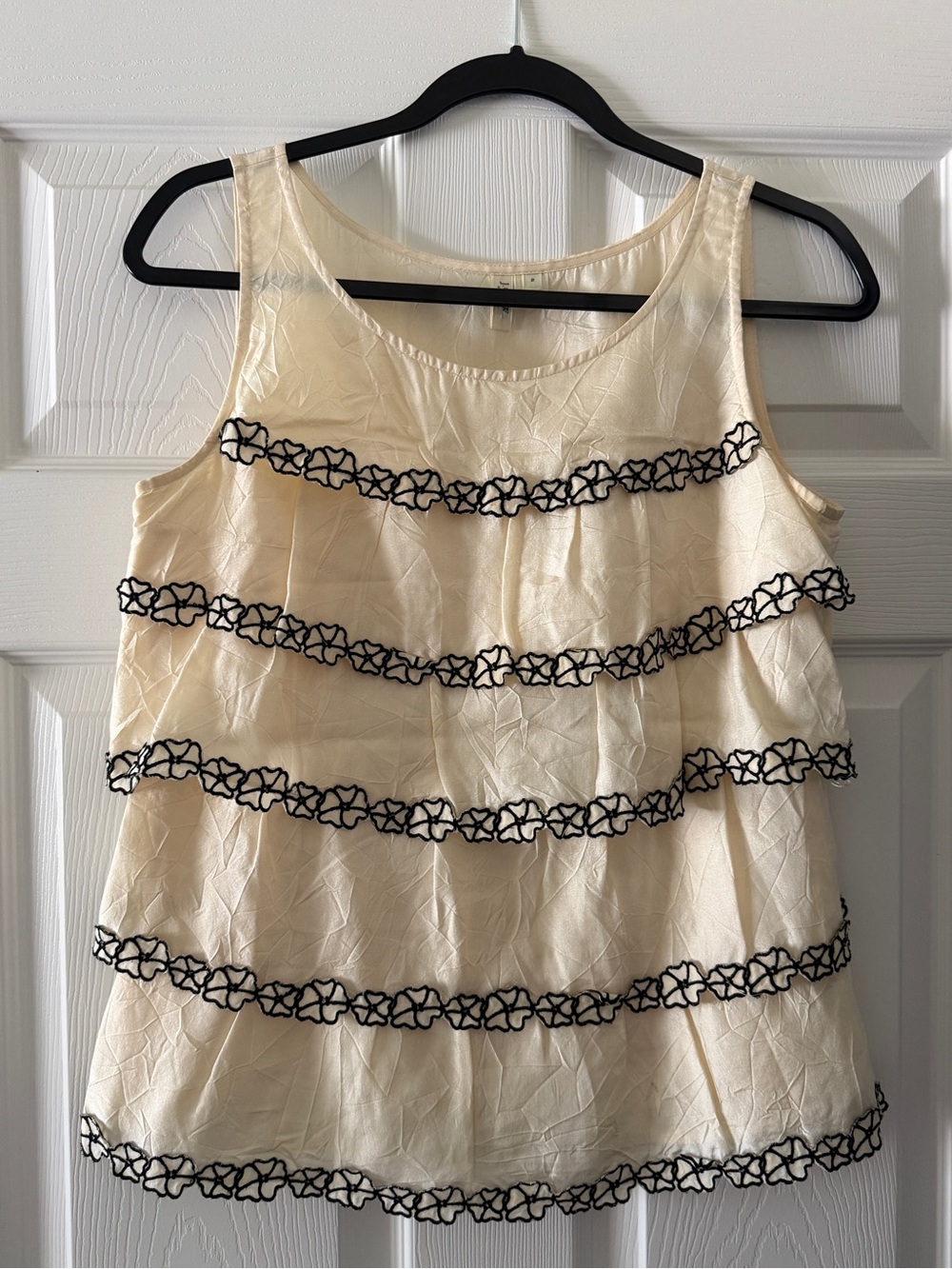 J. Crew Ivory Silk Tiered Vintage Fleur Top